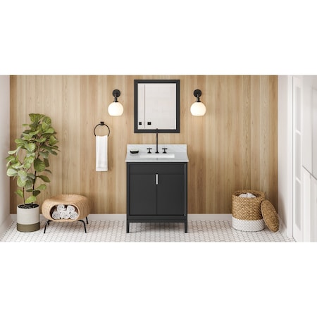 Jeffrey Alexander 30In. Black Theodora Vanity, White Carrara Marble Vanity Top, Undermount Rectangle Bowl VKITTHE30BKWCR